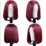 Wavymy 99J Burgundy Bob Wig Silk Straight 4x4 Lace closure Wigs