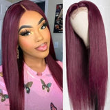 Wavymy 99J Silk Straight 4x4 Lace closure Wig Burgundy Straight Human Hair Wigs 14-30 Inch