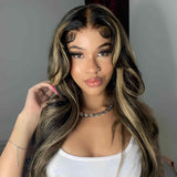 Wavymy Wear Go Highlight Ombre Color Glueless Wig 4*6 Lace Closure Body Wave Wig 180% Density