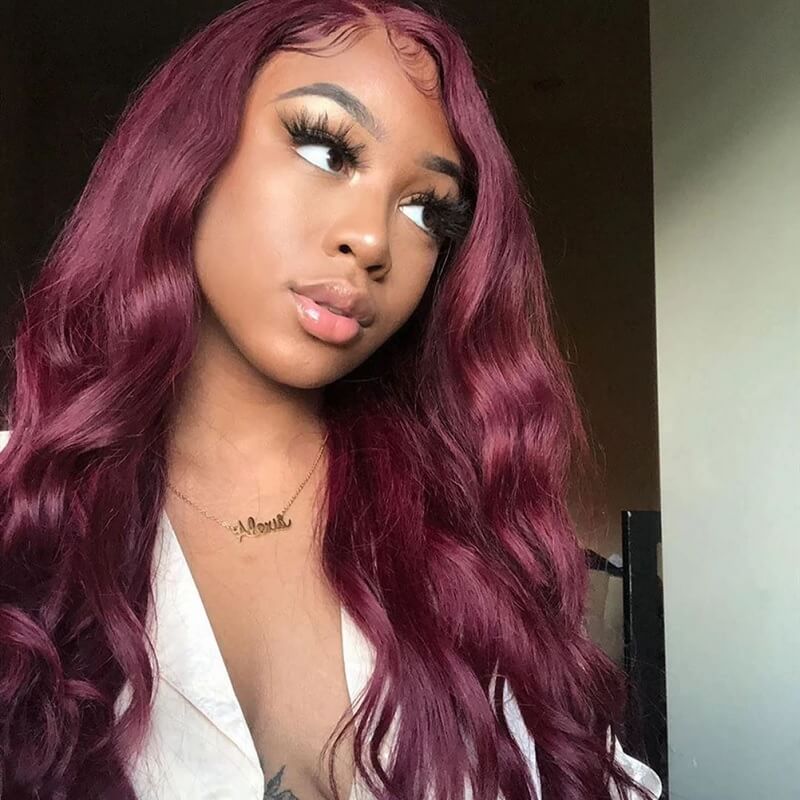 Wavymy Burgundy 99J Lace Front Wigs Body Wave 13x4 Lace Wigs Pre Plucked Frontal Wigs
