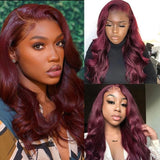 Wavymy Burgundy 99J Lace Front Wigs Body Wave 13x4 Lace Wigs Pre Plucked Frontal Wigs