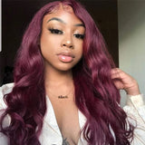 Wavymy Burgundy 99J Lace Front Wigs Body Wave 13x4 Lace Wigs Pre Plucked Frontal Wigs