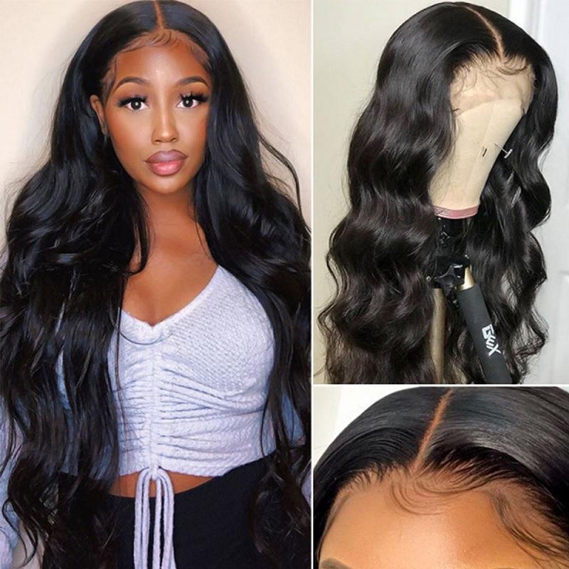 Wavymy 4 By 4 Lace Closure Part Wig With Baby Hair Body Wave Natural Color Hand Tied Lace Part Line Realistic 4X4 Wigs