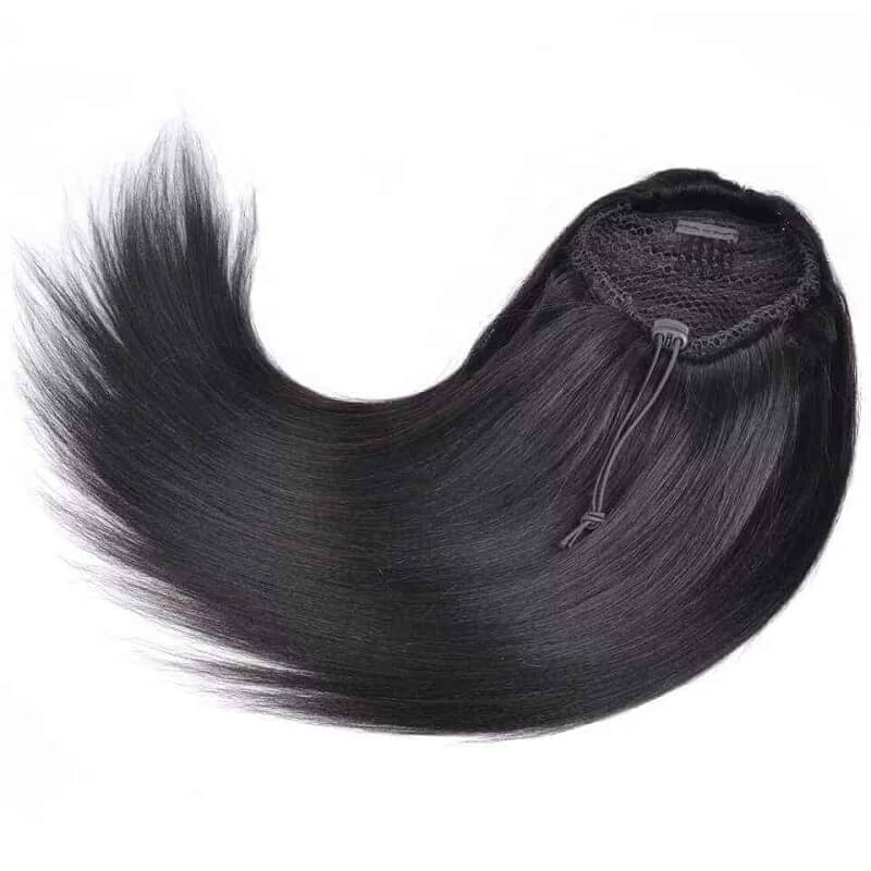 Wavymy Human Hair Straight Drawstring Ponytail Wrap Around Ponytail Long Human Hair Piece