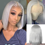 Wavymy Grey Short Bob Wig 13x4 Lace Front Straight Hair Wigs Customized Color Wigs