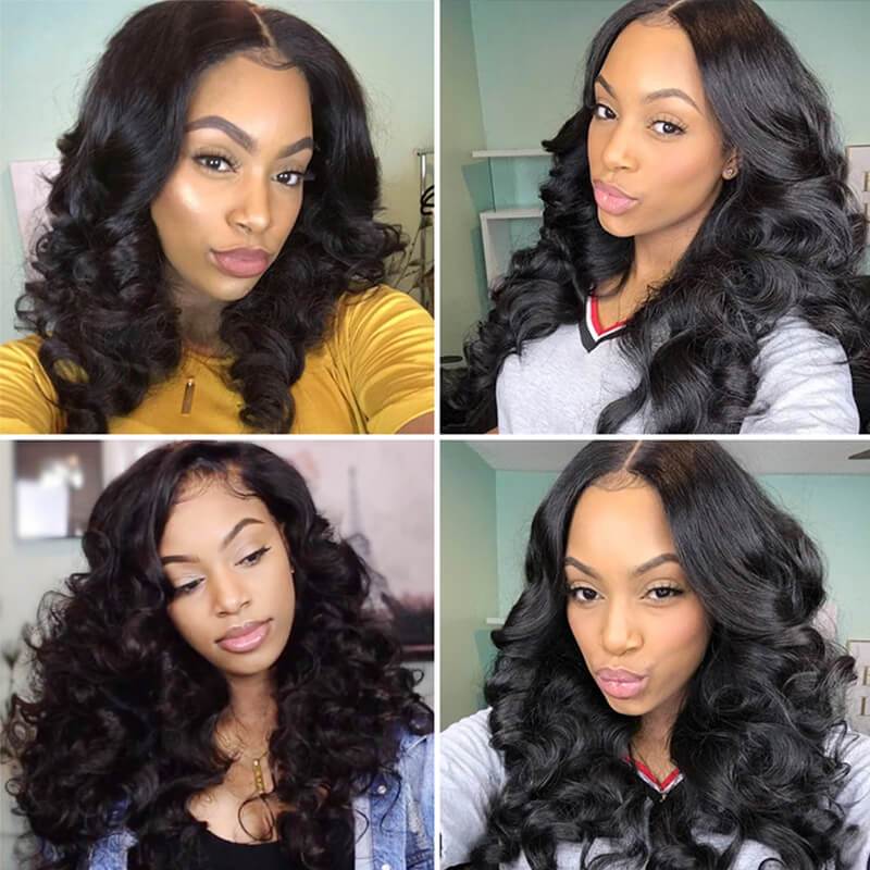 Wavymy Loose Wave Human Hair Weave 4 Bundles with 5x5 HD Lace Closure