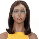 Wavymy Darkest Brown Color Bob Lace Wig Blunt Cut Short Straight Bob Wigs