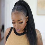 Wavymy Puff Kinky Straight Drawstring Ponytail Wrap Around Ponytail Long Human Hair Extensions