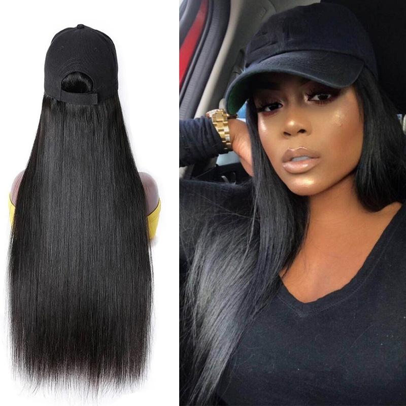 Wavymy Straight Baseball Cap Wigs With Hair Attached Hat Wigs With Human Hair