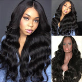 Wavymy Virgin Human Hair Weave Body Wave 4 Bundles With 13x6 Lace Frontal Natural Black