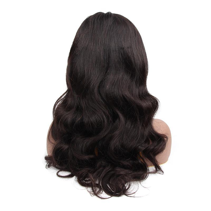 Wavymy Glueless Wig With Bangs Body Wave Machine Made Human Hair Wigs Natural Color