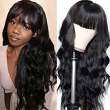 Wavymy Glueless Wig With Bangs Body Wave Machine Made Human Hair Wigs Natural Color