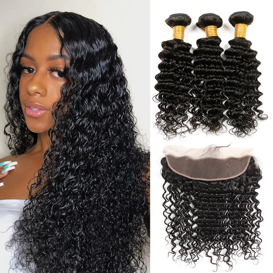 Wavymy Kinky Curly Virgin Human Hair 3 Bundles With 13x4 Lace Frontal