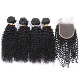 Wavymy Kinky Curly Virgin Human Hair Weave 4 Bundles with 4x4 Lace Closure
