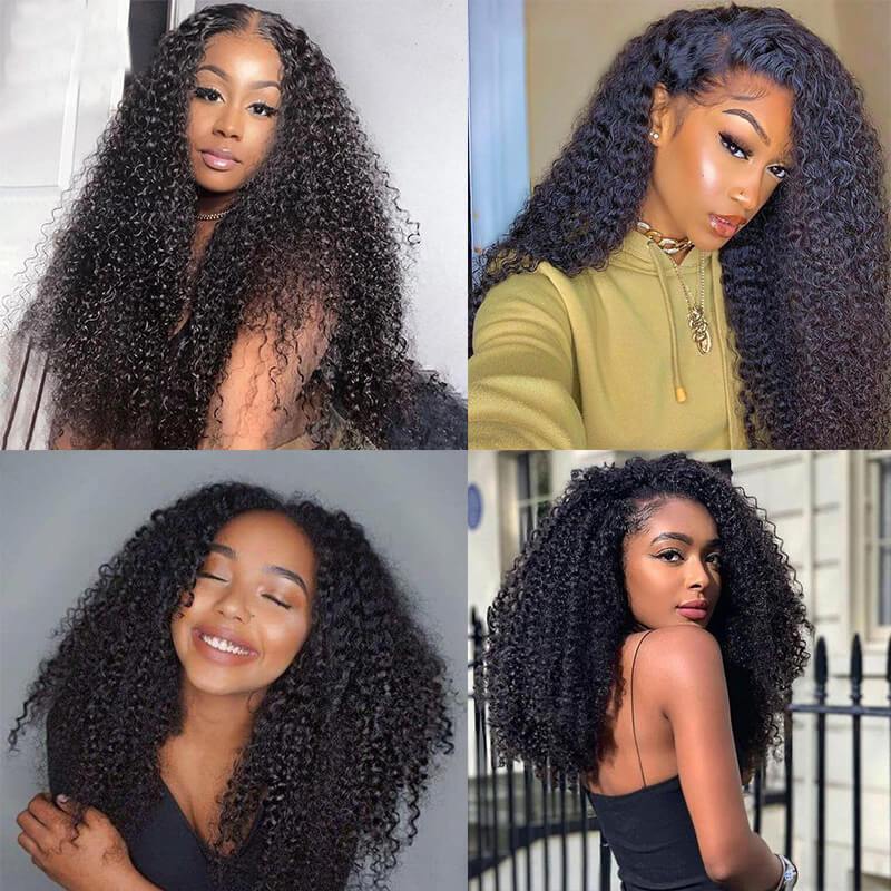 Wavymy Kinky Curly Virgin Human Hair Weave 4 Bundles with 4x4 Lace Closure