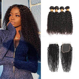 Wavymy Kinky Curly Virgin Human Hair Weave 4 Bundles with 4x4 Lace Closure