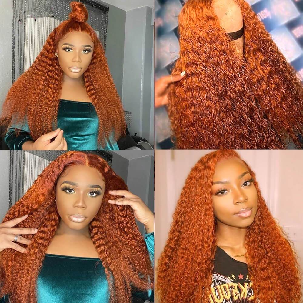 Wavymy Kinky Curly Wigs Ginger Orange Color 13x4 Lace Front Human Hair Wig For Sale