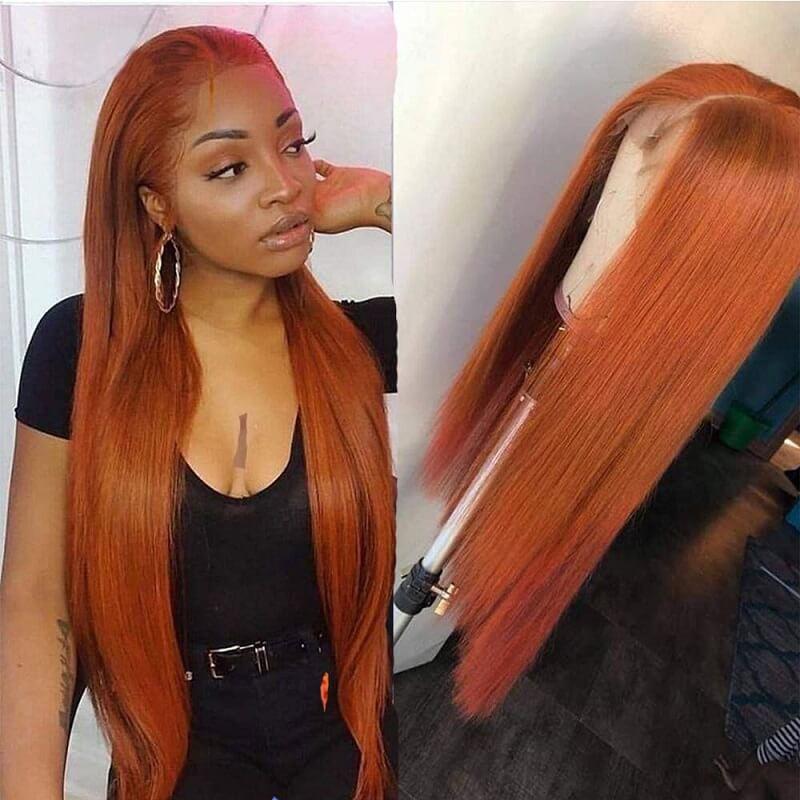 Wavymy Straight  Ginger Orange Color 13x4 Lace Front Wig Human Hair Wigs For Women