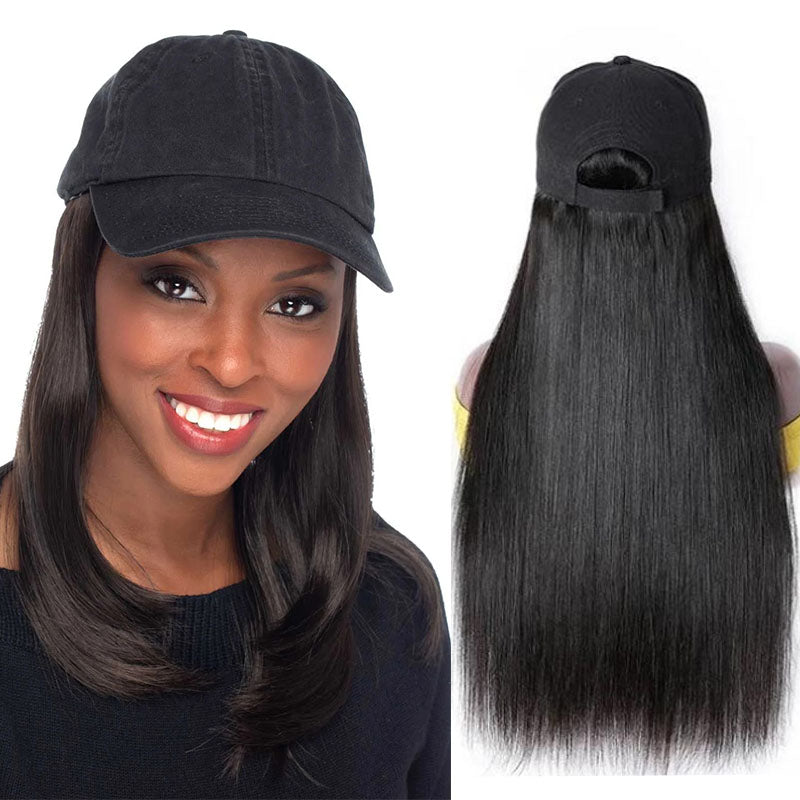 Wavymy Straight Baseball Cap Wigs With Hair Attached Hat Wigs With Human Hair