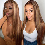 Wavymy Highlight Balayage Color Lace Wig 13x4 Lace Front Straight Hair Wigs Blonde Brown Piano Color Lace Wig 180% density 8-28 inch
