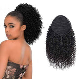 Wavymy Long Kinky Curly Ponytail Human Hair Extensions Wrap Around Ponytail Drawstring Human Hair Ponytails For Black Women