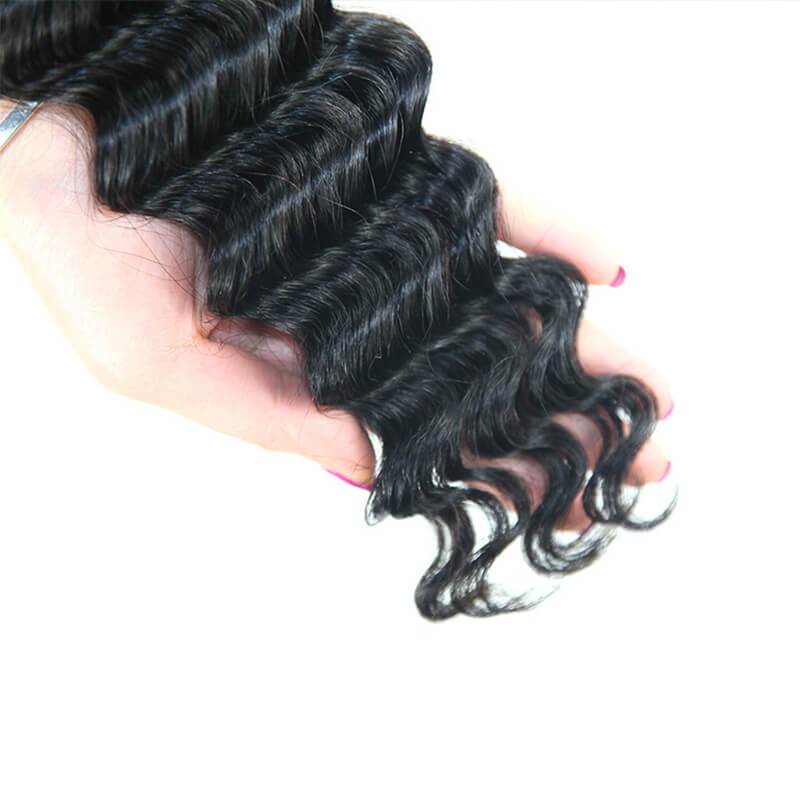 Wavymy Virgin Human Hair Weave Loose Deep Wave 4 Bundles with 4x4 Lace Closure