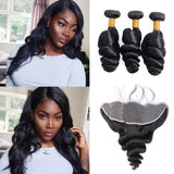 Wavymy Virgin Human Hair Loose Wave 3 Bundles With 13x4 Lace Frontal