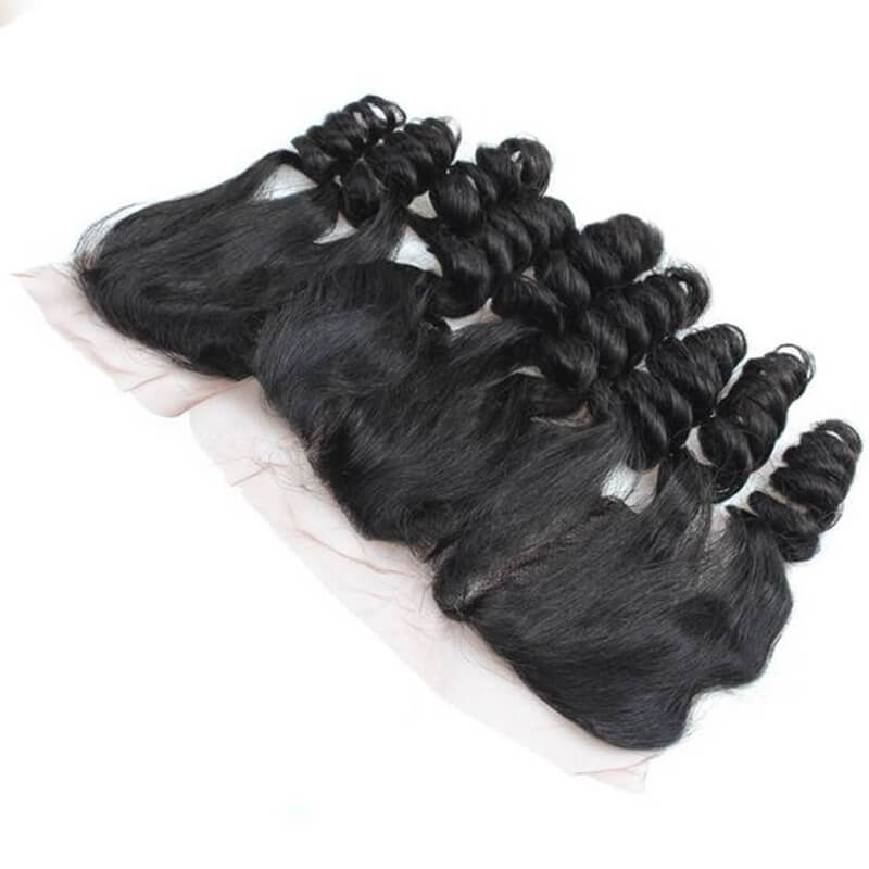 Wavymy Loose Wave Human Hair Weave 4 Bundles With 13x4 Lace Frontal Natural Black Hair