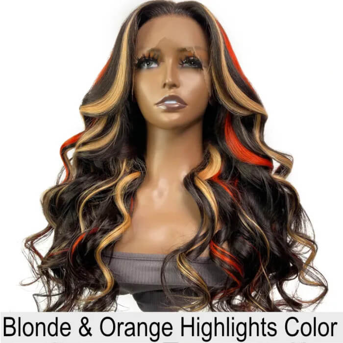 Wavymy Multi Color Ombre Highlights 13x4 Lace Front Wig Red And Blonde Body Wave Wigs