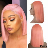 Wavymy Pink Short Bob Wig 13x4 Lace Front Straight Hair Wigs 8-14 Inch With Pre Plucked Hairline