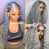 Wavymy 13x4 Lace Front Grey Colored Deep Curly Human Hair Wigs