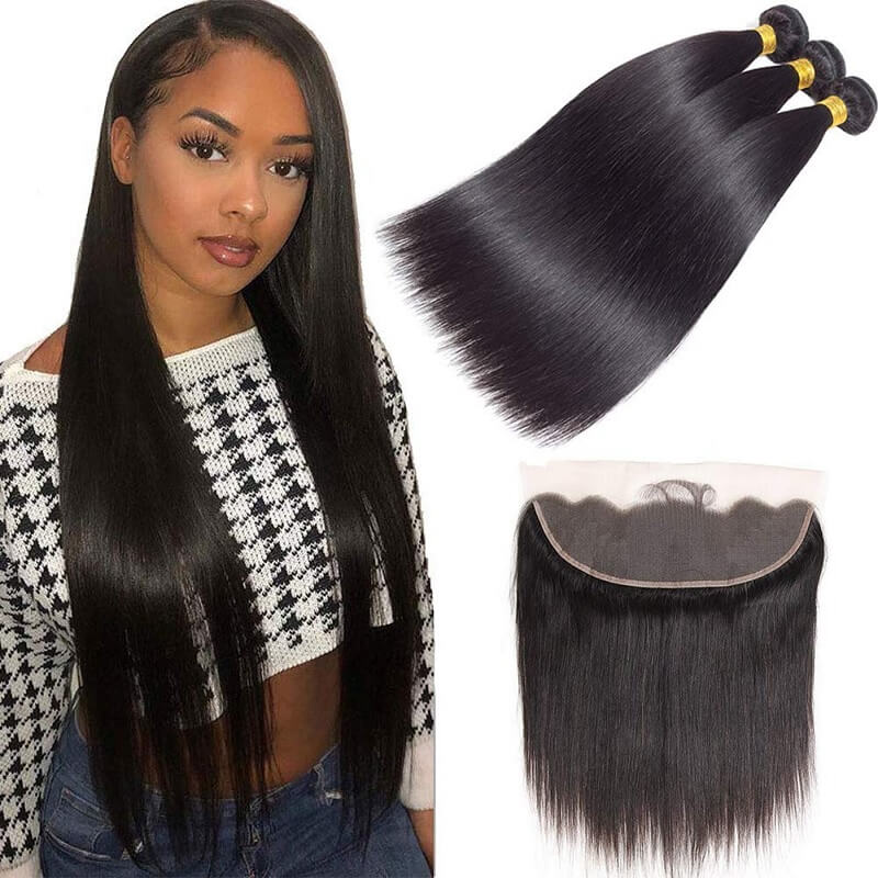 Wavymy Straight Virgin Human Hair 3 Bundles With 13x4 Lace Frontal