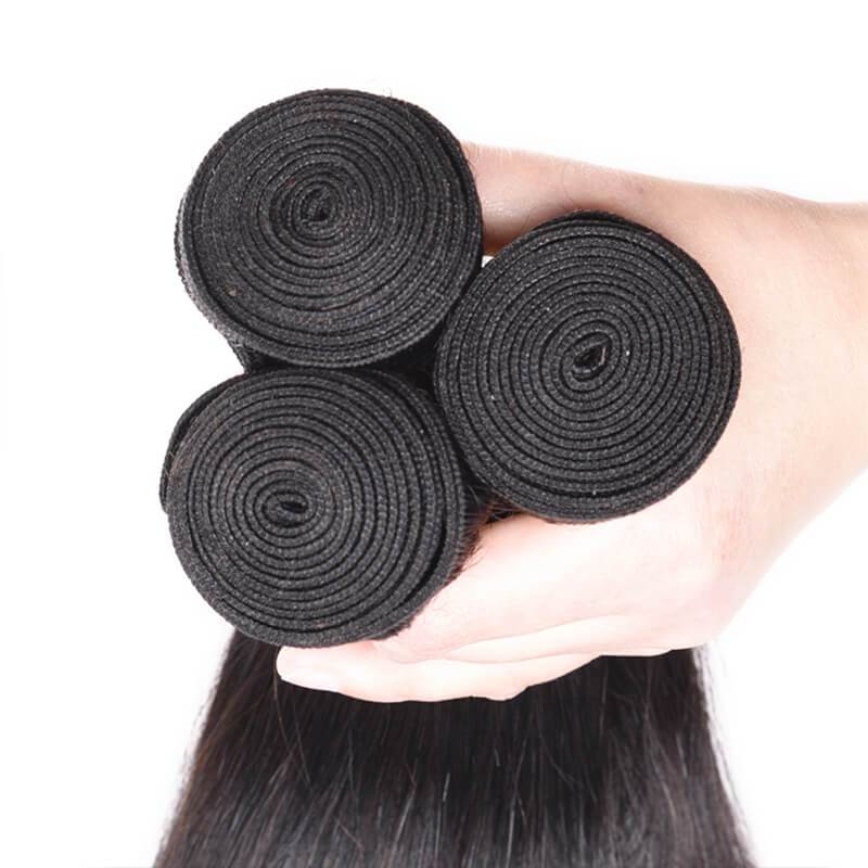 Wavymy Straight Hair 3 Bundles With 13x6 Lace Frontal Natural Black Human Hair
