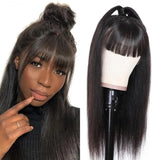 Wavymy Glueless Natural Black Straight Hair Machine Made Human Virgin Hair Wigs With Bangs