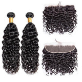Wavymy Virgin Human Hair Water Wave 3 Bundles With 13x4 Lace Frontal Natural Color Hair