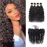 Wavymy Water Wave Human Hair Weave 4 Bundles With 13x4 Lace Frontal
