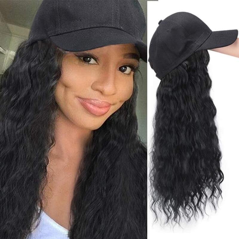 Wavymy Wavy Hat Wigs Baseball Cap Wigs With Natural Color Human Hair Attached