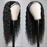 Wavymy Water Wave Headband Wig 100% Virgin Human Hair Pre-attached Scarf Natural Color Glueless Wig 150%-180% 8-30 Inch